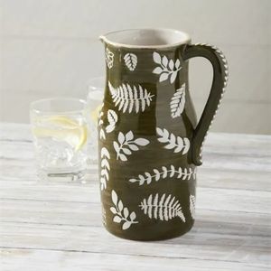 mudpie green leaf stoneware pitcher
